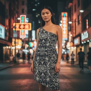 Vintage MOSCHINO Jeans Light Denim One Shoulder Asymetrical Italian Dress sz 12